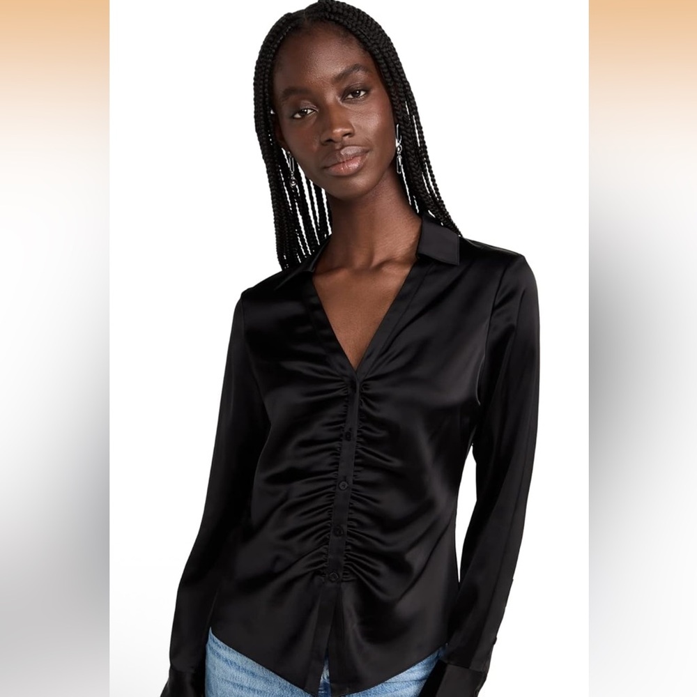 Theory Women's Ruched Button-Down Shirt - Picture 3 of 8
